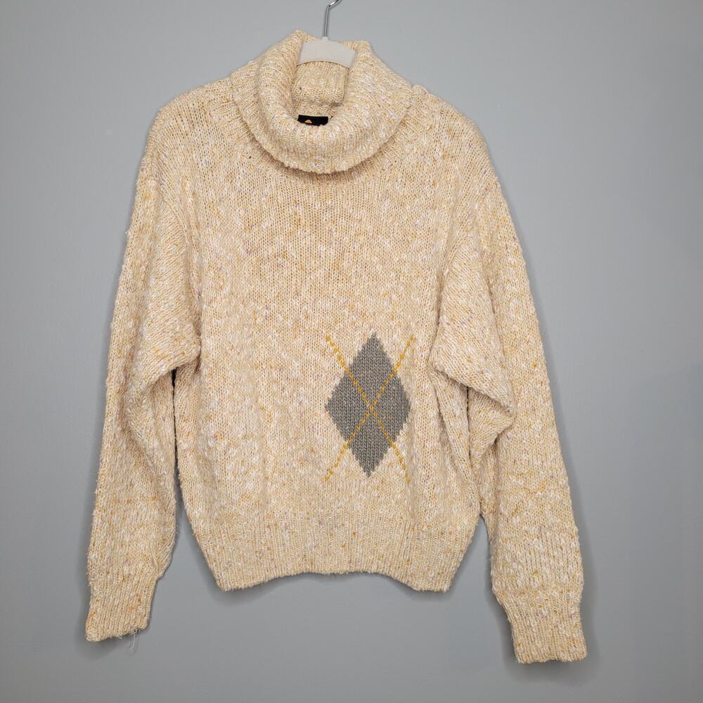 Vintage LizSport Sweater Women's Size‎ L Beige Cotton Cowl 80s 90s Preppy - Picture 2 of 10